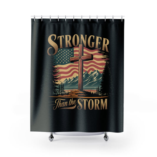 STRONGER THAN THE STORM: 100% Polyester Patriotic Christian Shower Curtain - FREE SHIPPING