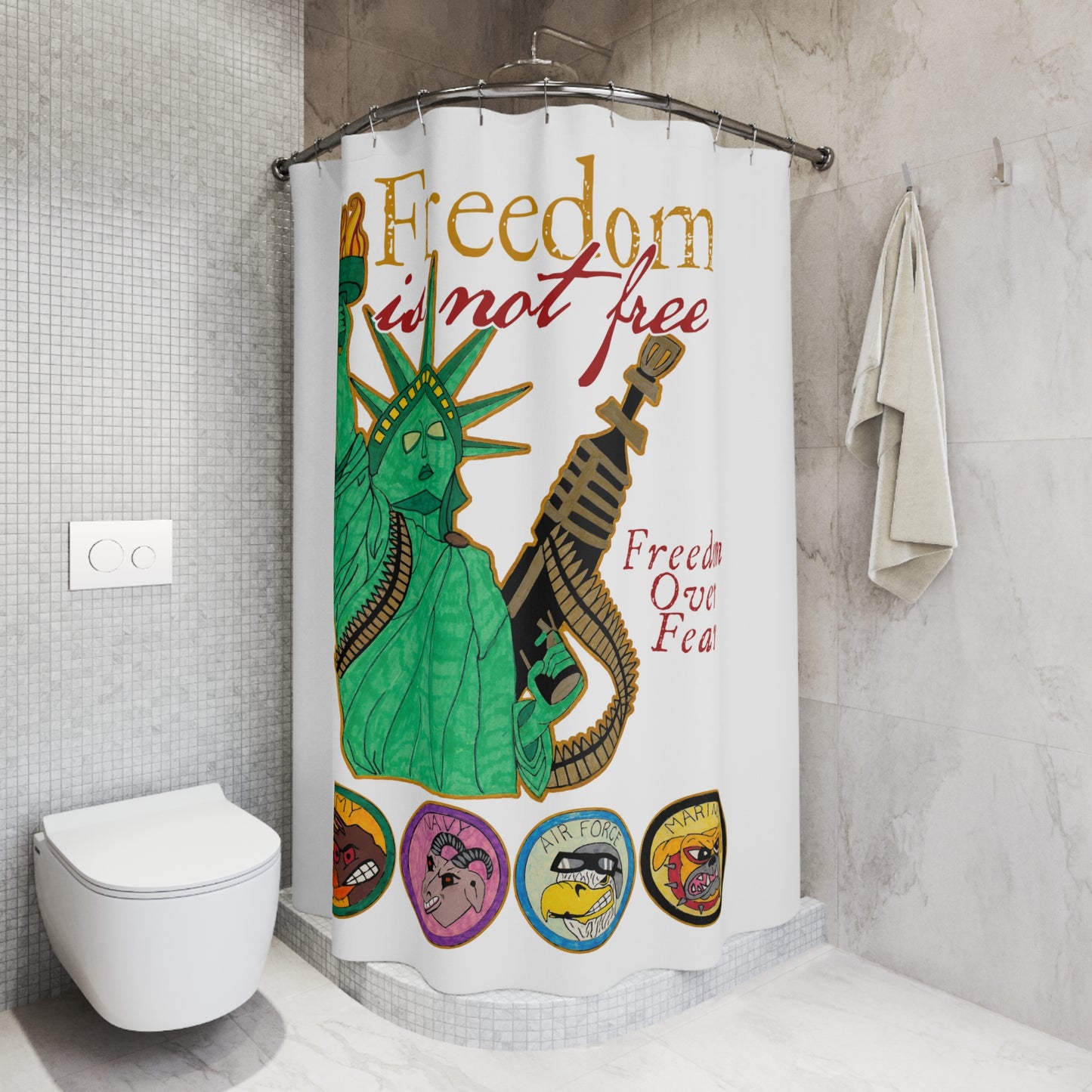 FREEDOM IS NOT FREE: 100% Polyester Patriotic Military Shower Curtain - FREE SHIPPING