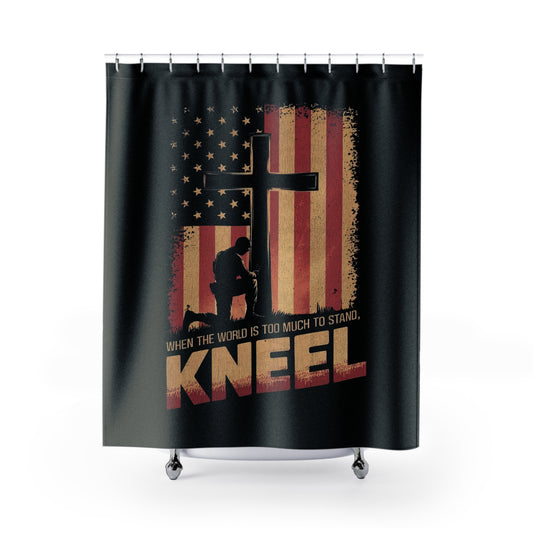 JUST KNEEL: 100% Polyester Patriotic Christian Shower Curtain - FREE SHIPPING