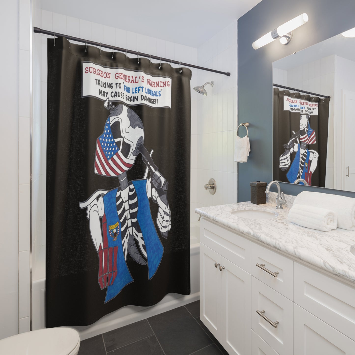 LIBERAL BRAIN DAMAGE: 100% Polyester Patriotic Biker Shower Curtain - FREE SHIPPING