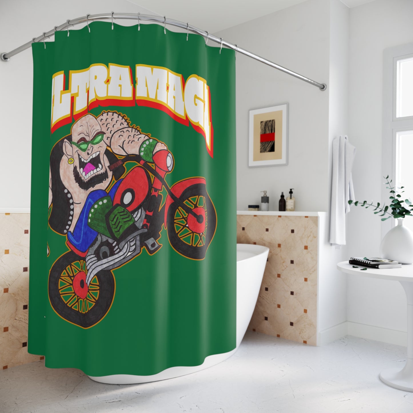ULTRA MAGA: 100% Polyester Patriotic Biker Shower Curtain - FREE SHIPPING