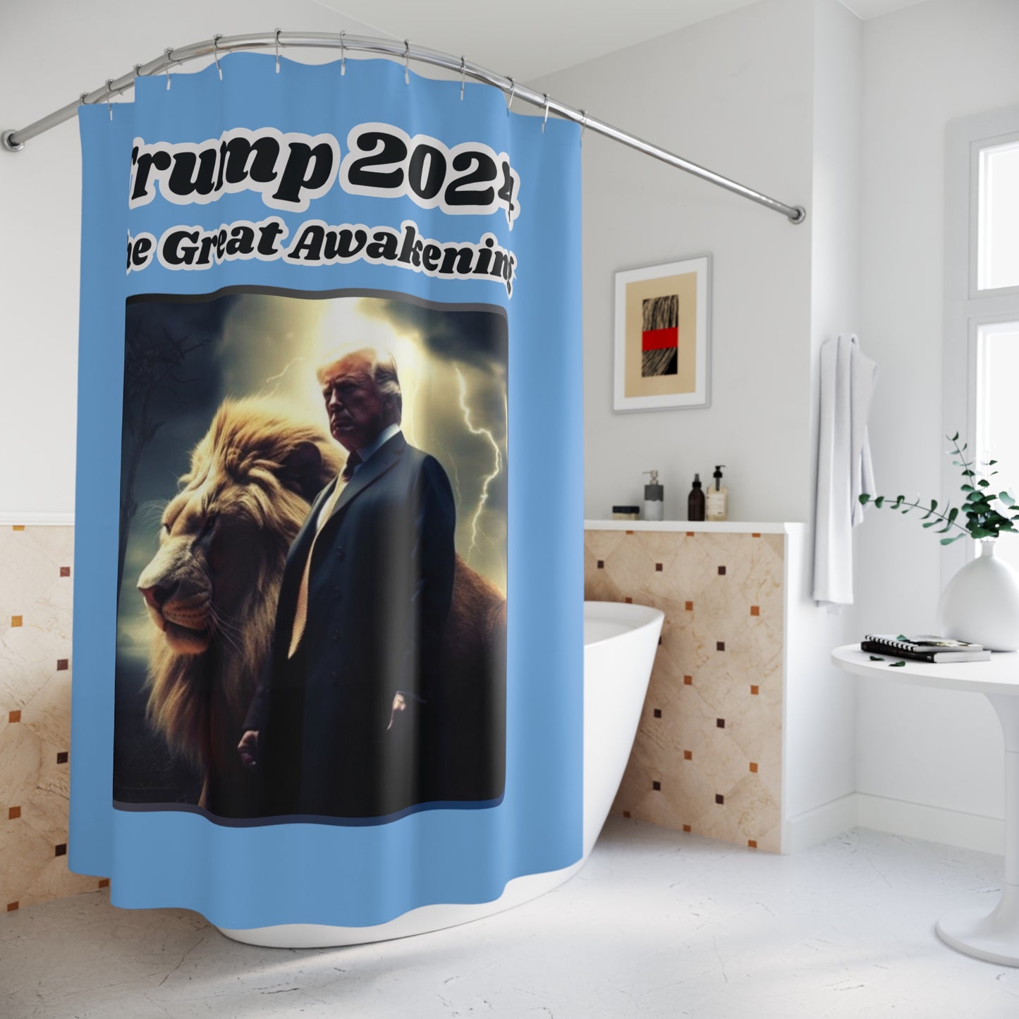 THE GREAT AWAKENING: 100% Polyester Patriotic Christian Shower Curtain - FREE SHIPPING