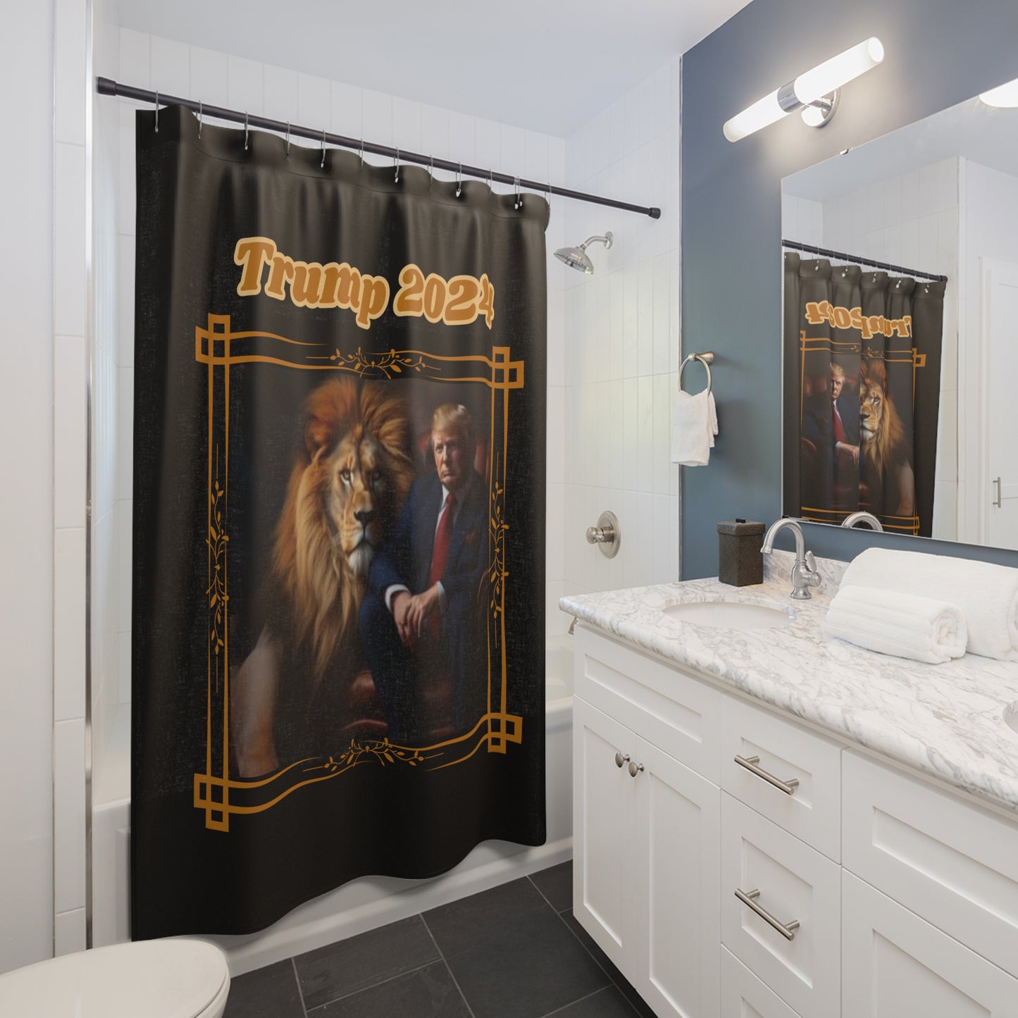 TRUMP 2024: 100% Polyester Patriotic Trump Shower Curtain - FREE SHIPPING