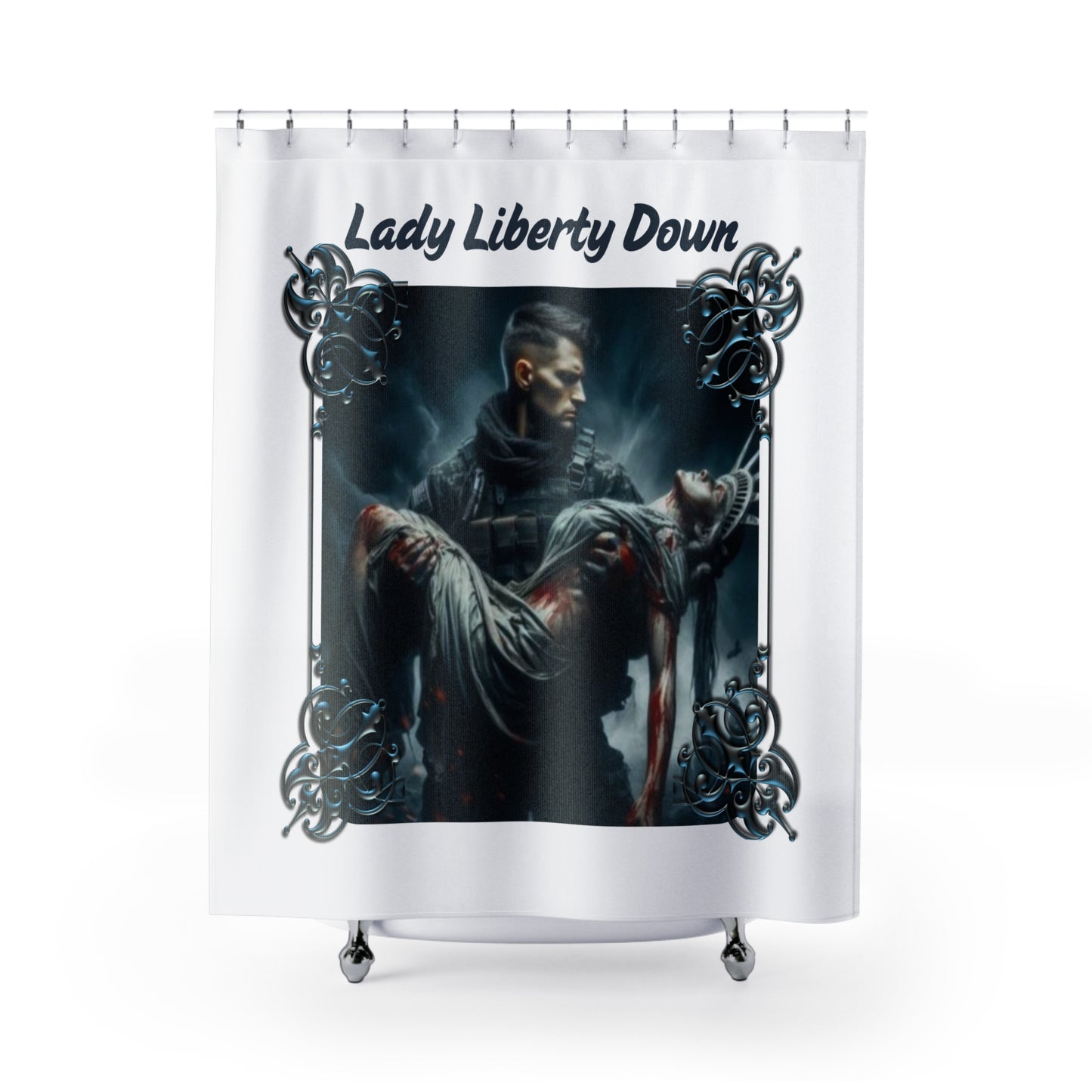 LADY LIBERTY DOWN: 100% Polyester Patriotic Military Shower Curtain - FREE SHIPPING