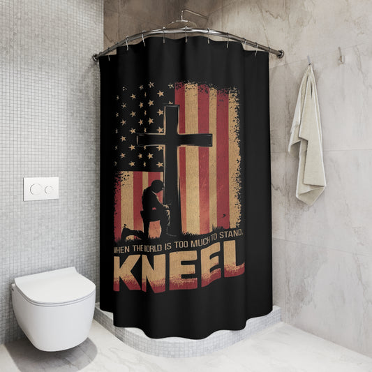 JUST KNEEL: 100% Polyester Patriotic Christian Shower Curtain - FREE SHIPPING