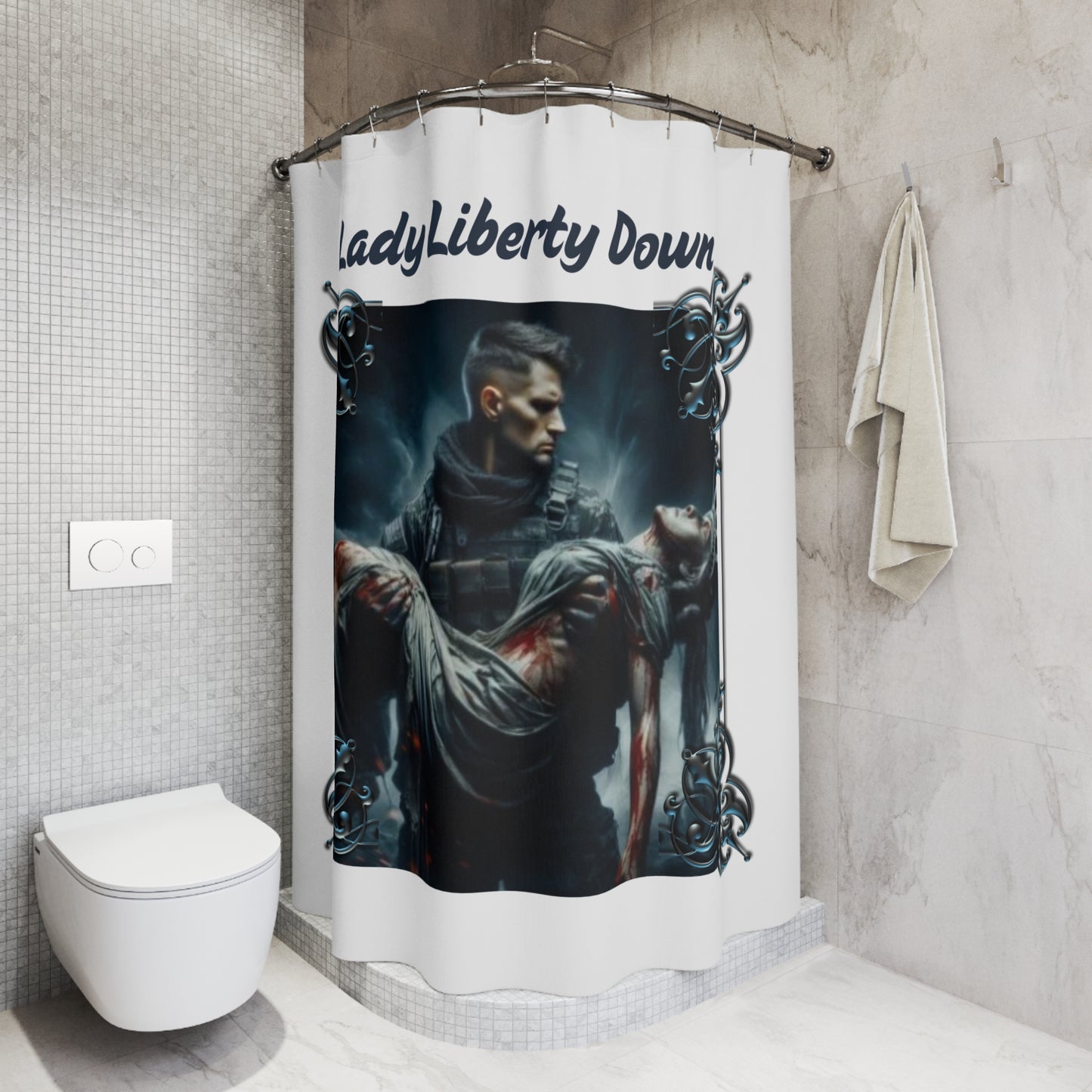 LADY LIBERTY DOWN: 100% Polyester Patriotic Military Shower Curtain - FREE SHIPPING