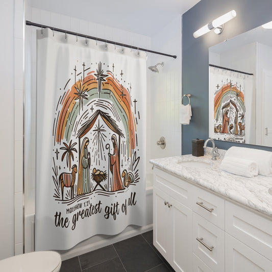 The GREATEST GIFT OF ALL: 100% Polyester Christmas Shower Curtain