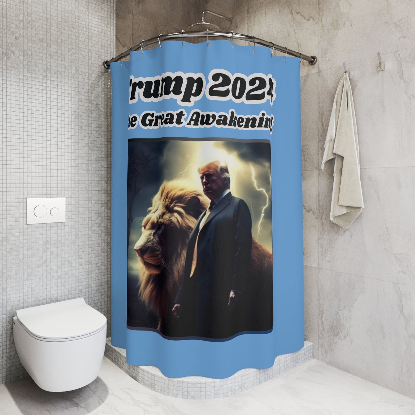 THE GREAT AWAKENING: 100% Polyester Patriotic Christian Shower Curtain - FREE SHIPPING