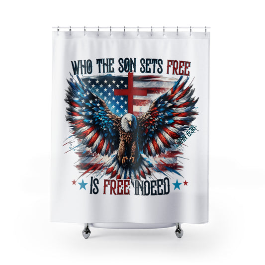 FREE INDEED: 100% Polyester Patriotic Christian Shower Curtain - FREE SHIPPING