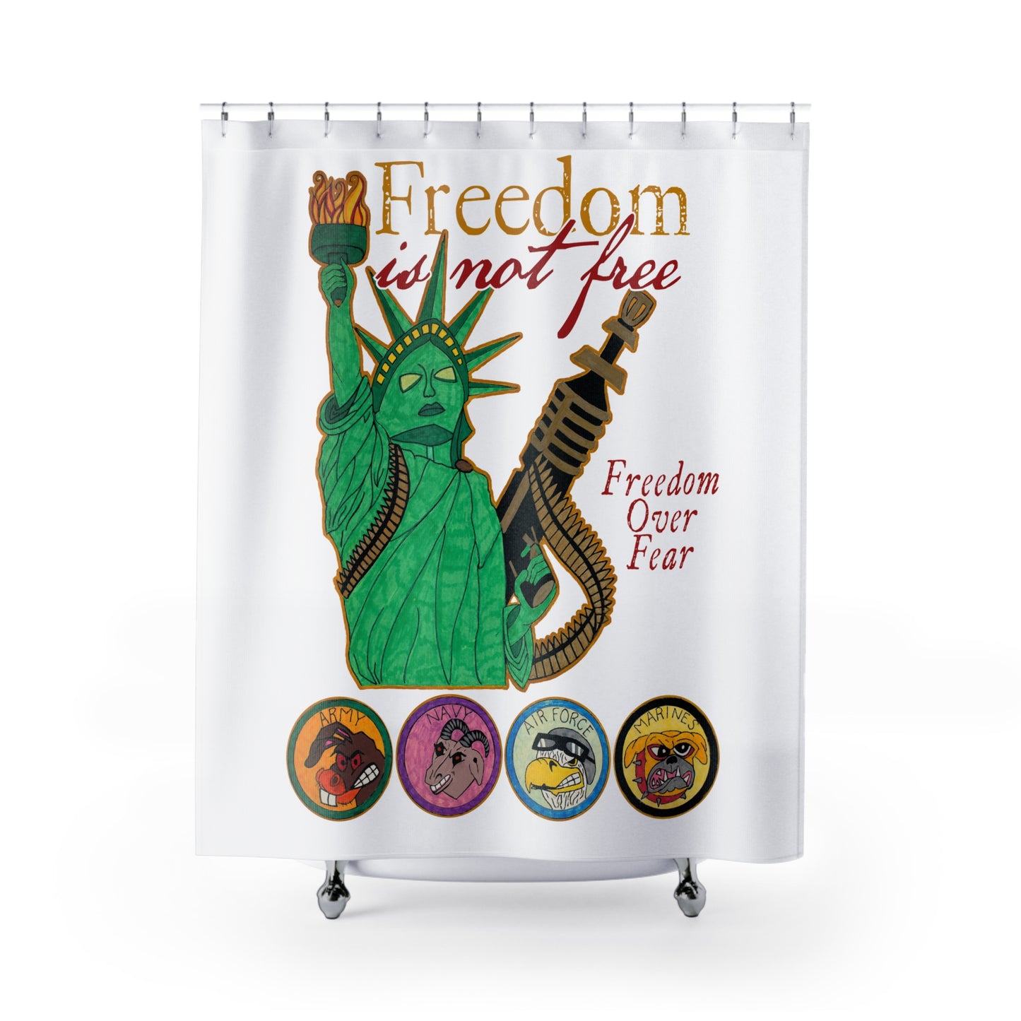 FREEDOM IS NOT FREE: 100% Polyester Patriotic Military Shower Curtain - FREE SHIPPING