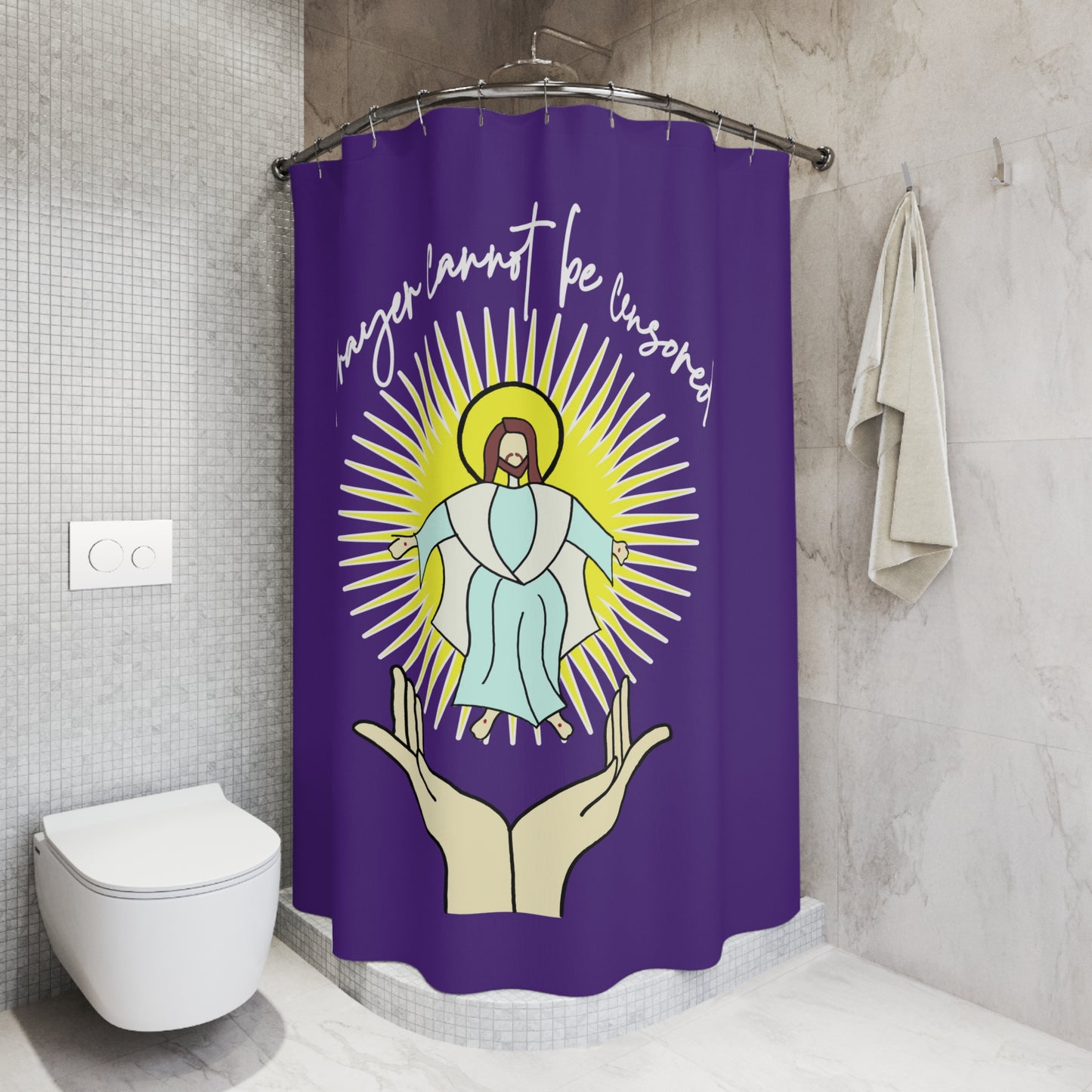 PRAYER CANNOT BE CENSORED: 100% Polyester Patriotic Christian Shower Curtain - FREE SHIPPING