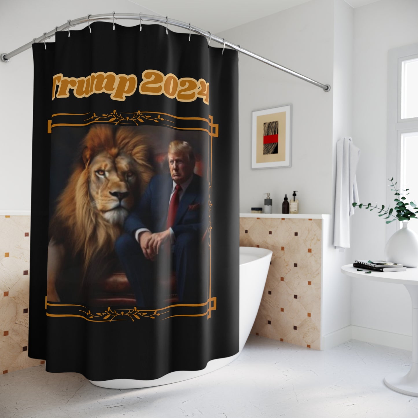 TRUMP 2024: 100% Polyester Patriotic Trump Shower Curtain - FREE SHIPPING