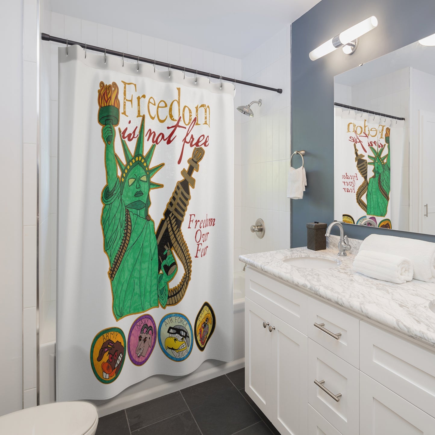 FREEDOM IS NOT FREE: 100% Polyester Patriotic Military Shower Curtain - FREE SHIPPING