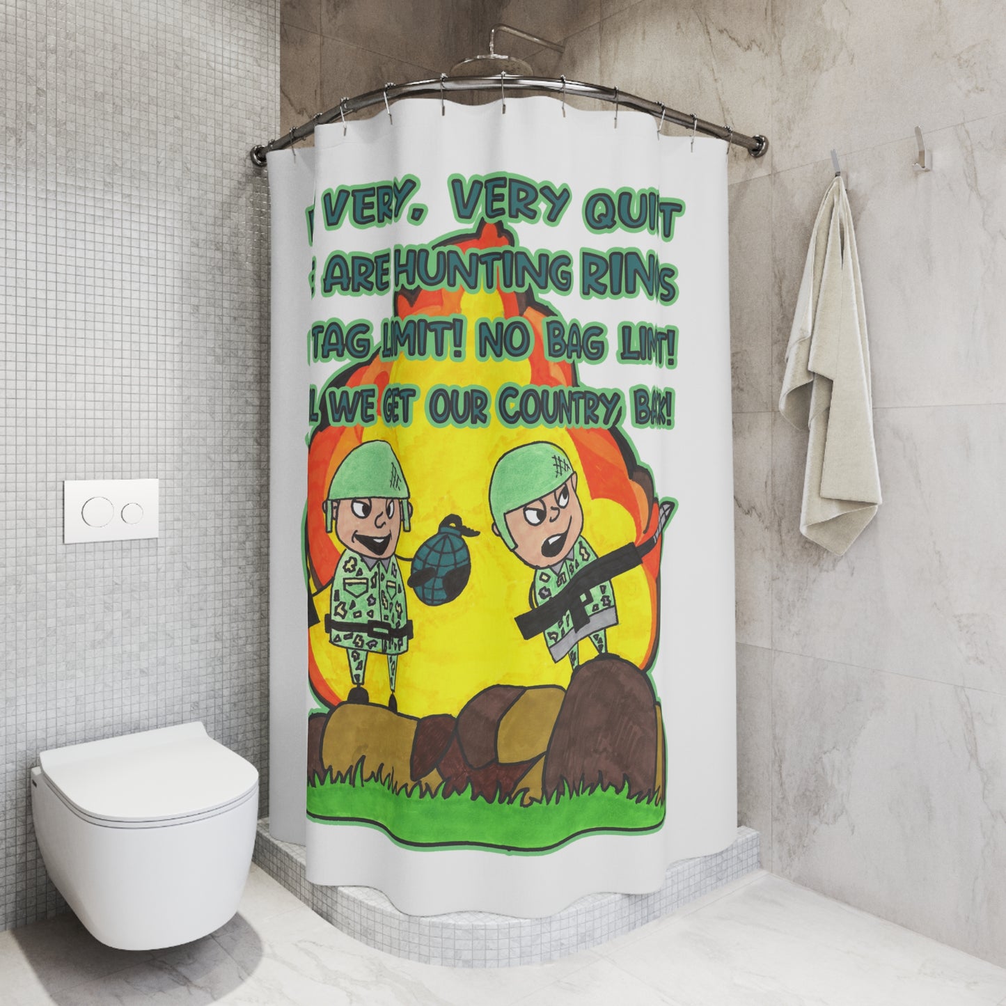 HUNTING RINOs: 100% Polyester Patriotic Military Shower Curtain - FREE SHIPPING