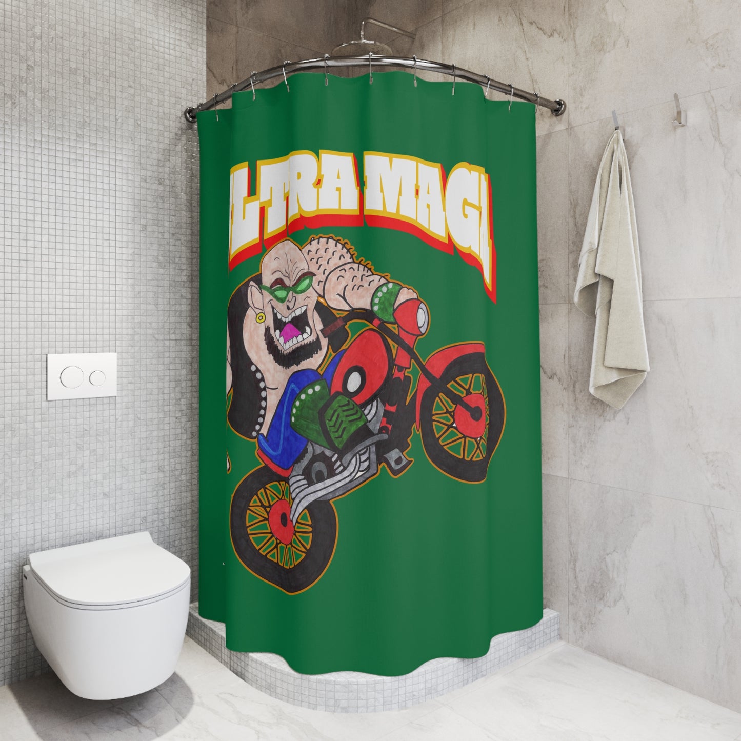 ULTRA MAGA: 100% Polyester Patriotic Biker Shower Curtain - FREE SHIPPING