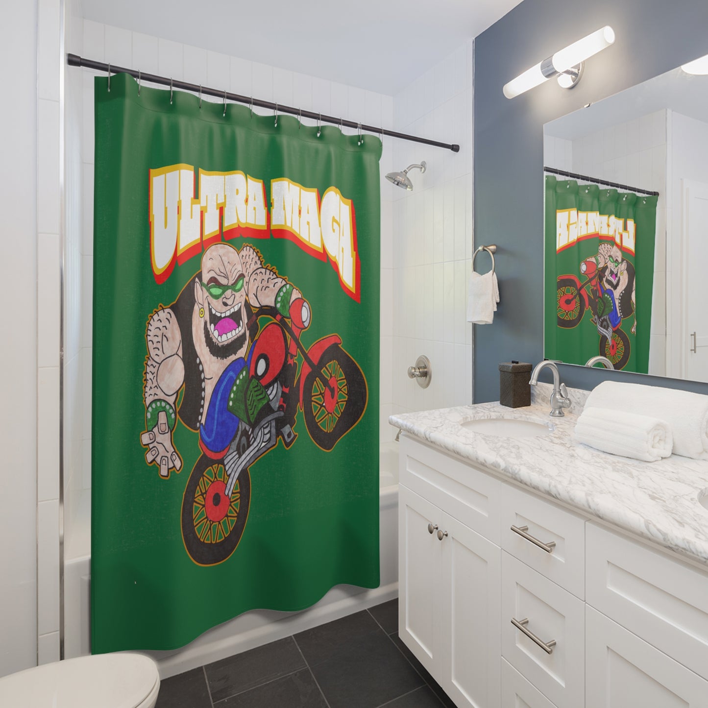 ULTRA MAGA: 100% Polyester Patriotic Biker Shower Curtain - FREE SHIPPING