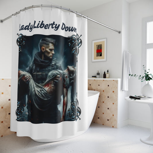LADY LIBERTY DOWN: 100% Polyester Patriotic Military Shower Curtain - FREE SHIPPING