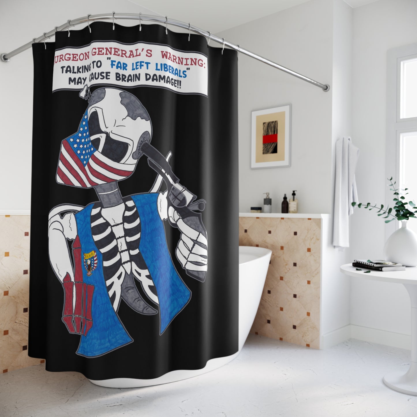 LIBERAL BRAIN DAMAGE: 100% Polyester Patriotic Biker Shower Curtain - FREE SHIPPING