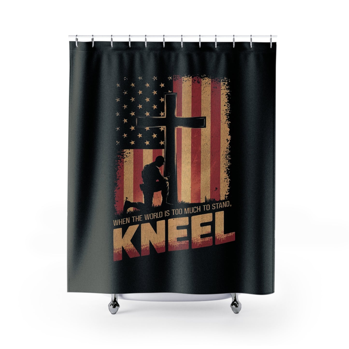 JUST KNEEL: 100% Polyester Patriotic Christian Shower Curtain - FREE SHIPPING