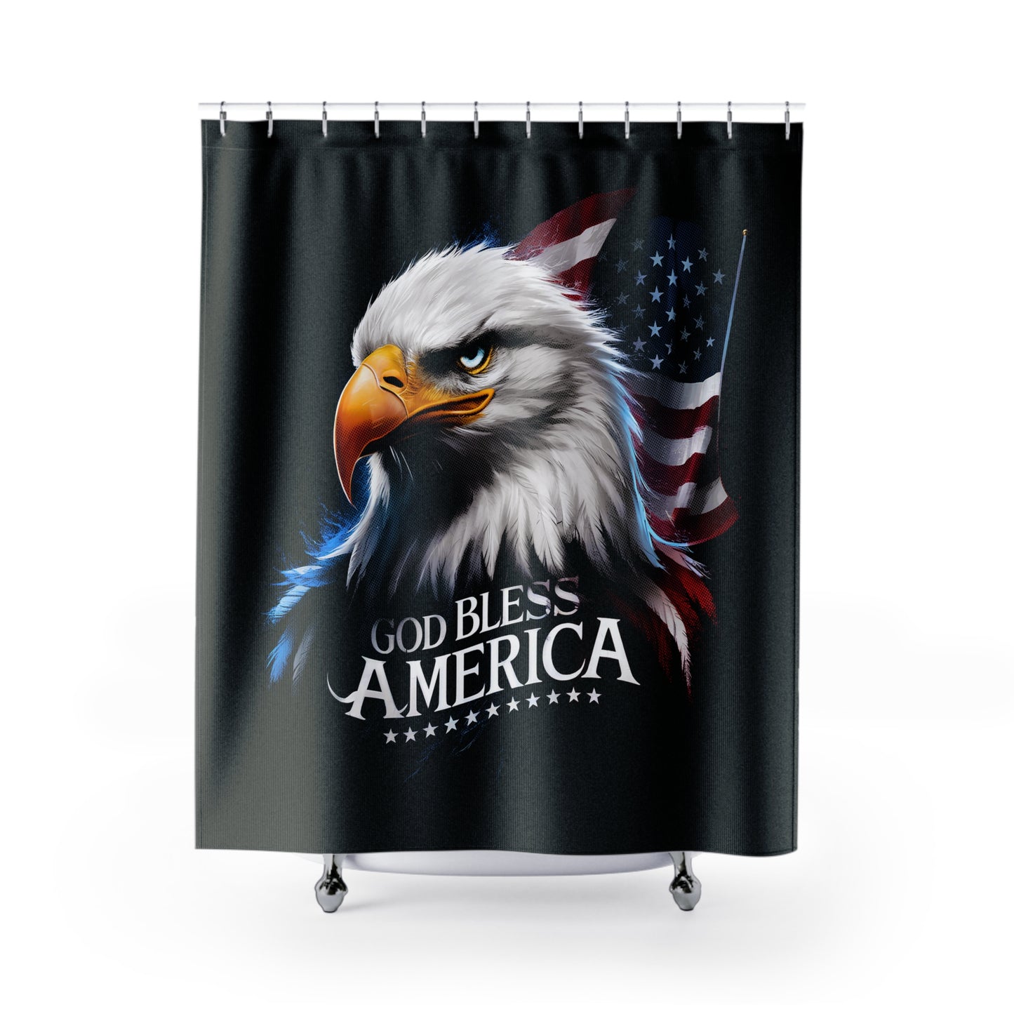 GOD BLESS AMERICA: 100% Polyester Patriotic Christian Shower Curtain - FREE SHIPPING