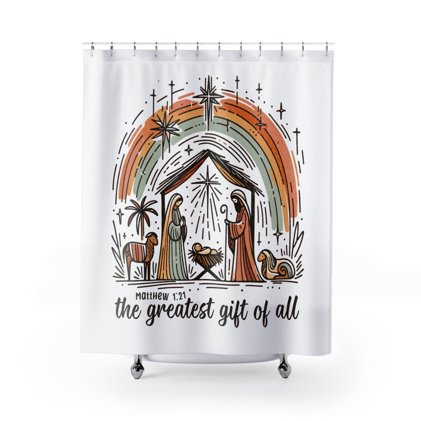 The GREATEST GIFT OF ALL: 100% Polyester Christmas Shower Curtain