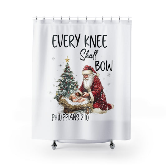 EVERY KNEE Shall BOW: 100% Polyester Christmas Shower Curtain