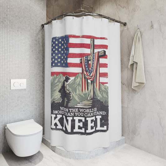 JUST KNEEL: 100% Polyester Patriotic Christian Shower Curtain - FREE SHIPPING