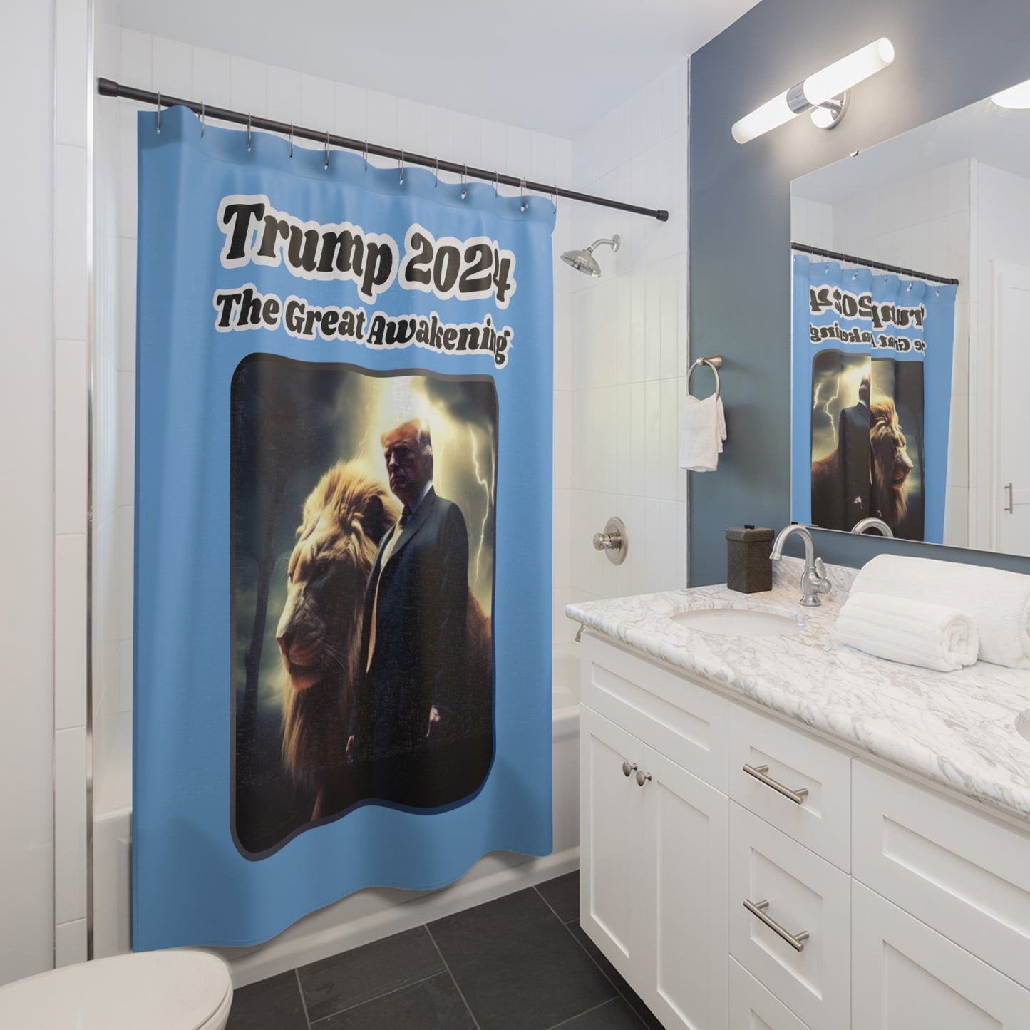THE GREAT AWAKENING: 100% Polyester Patriotic Christian Shower Curtain - FREE SHIPPING