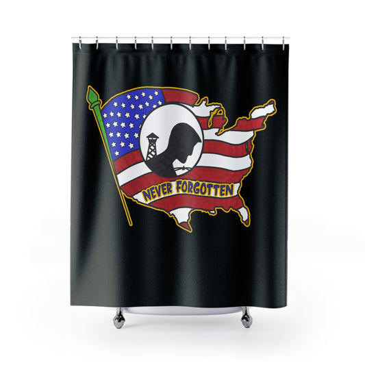 NEVER FORGOTTEN: 100% Polyester Patriotic Military Shower Curtain - FREE SHIPPING