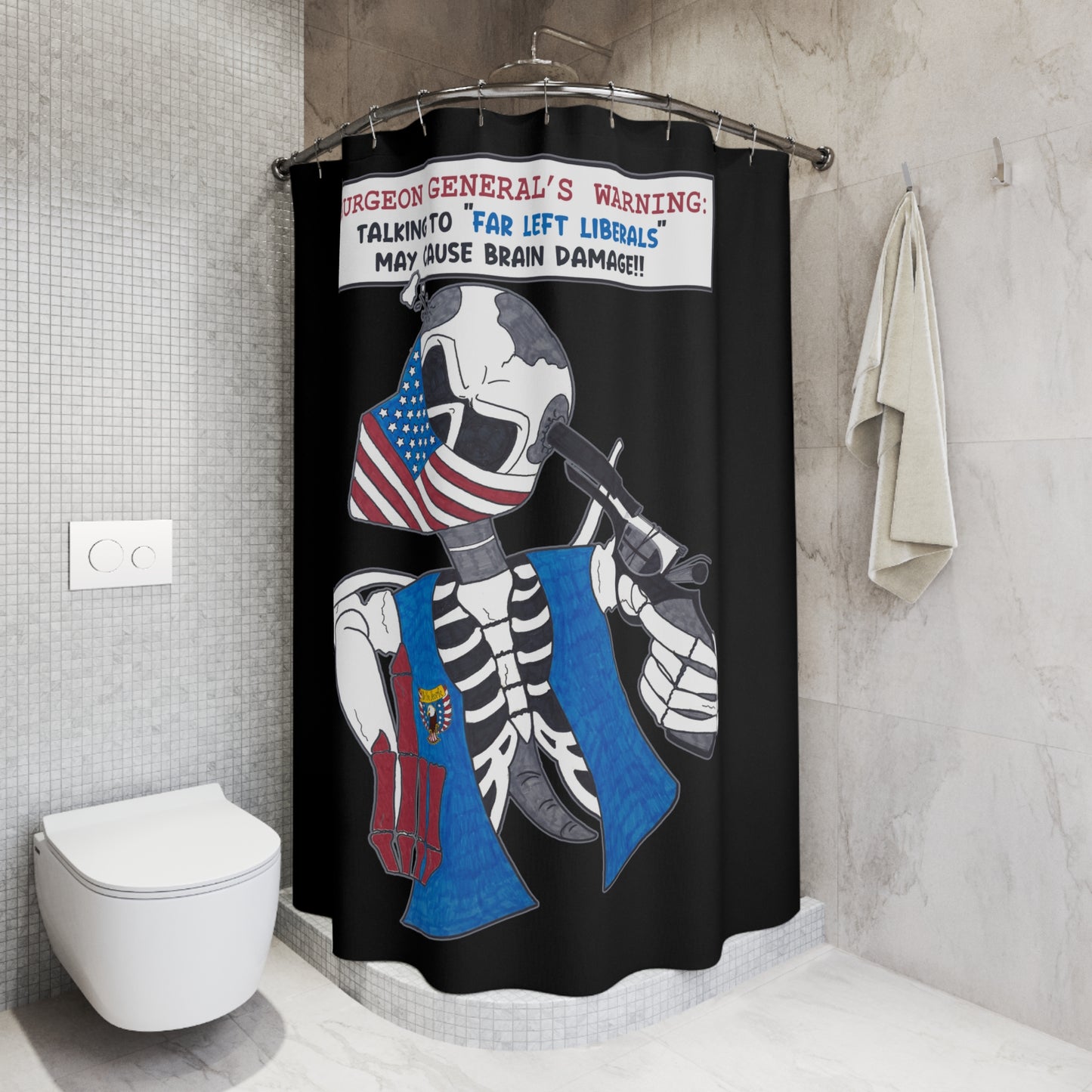 LIBERAL BRAIN DAMAGE: 100% Polyester Patriotic Biker Shower Curtain - FREE SHIPPING