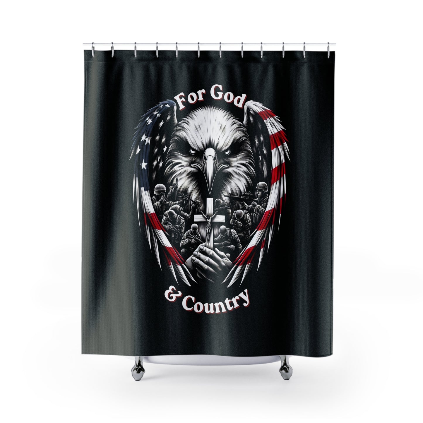 FOR GOD & COUNTRY: 100% Polyester Patriotic Christian Shower Curtain - FREE SHIPPING