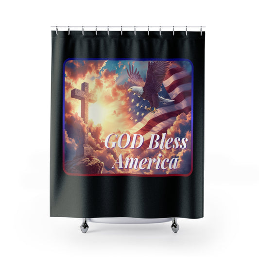 GOD BLESS AMERICA: 100% Polyester Patriotic Christian Shower Curtain - FREE SHIPPING