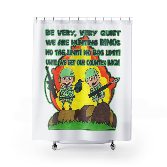 HUNTING RINOs: 100% Polyester Patriotic Military Shower Curtain - FREE SHIPPING