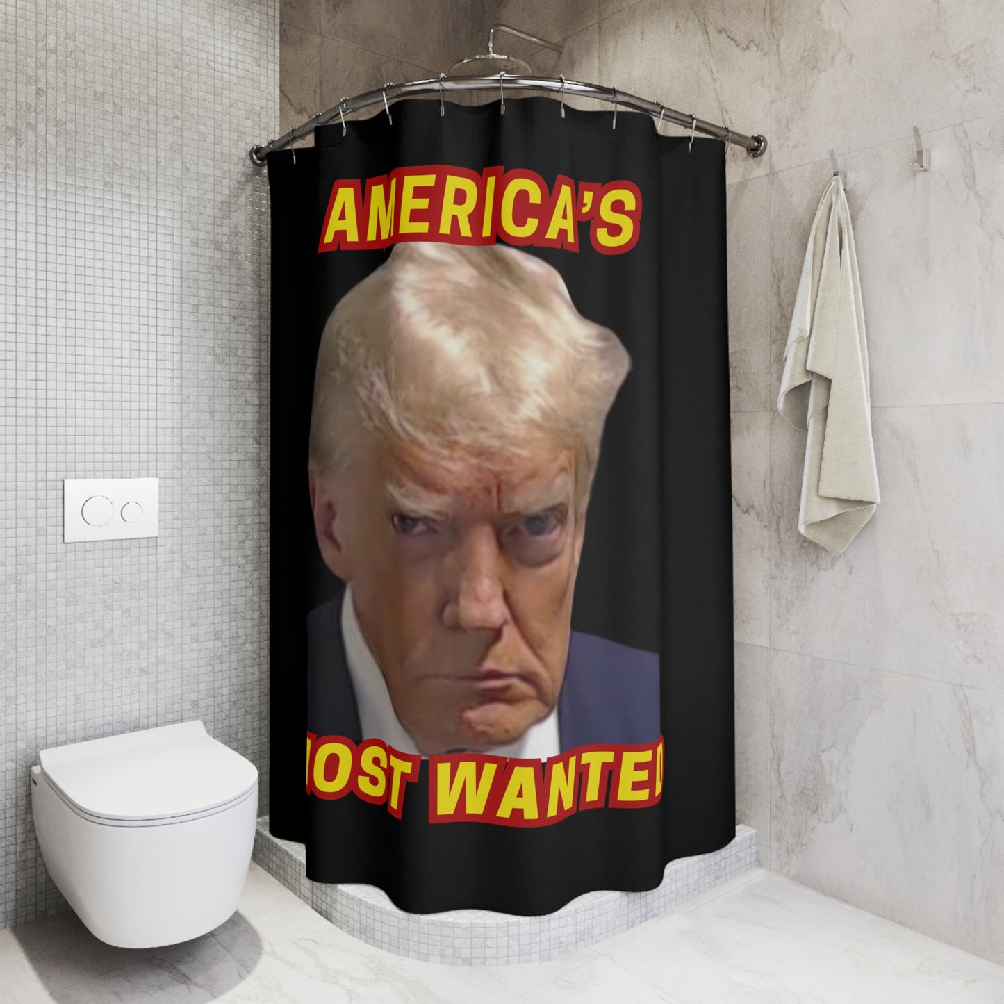 TRUMP MUG SHOT: 100% Polyester Patriotic Trump Shower Curtain - FREE SHIPPING