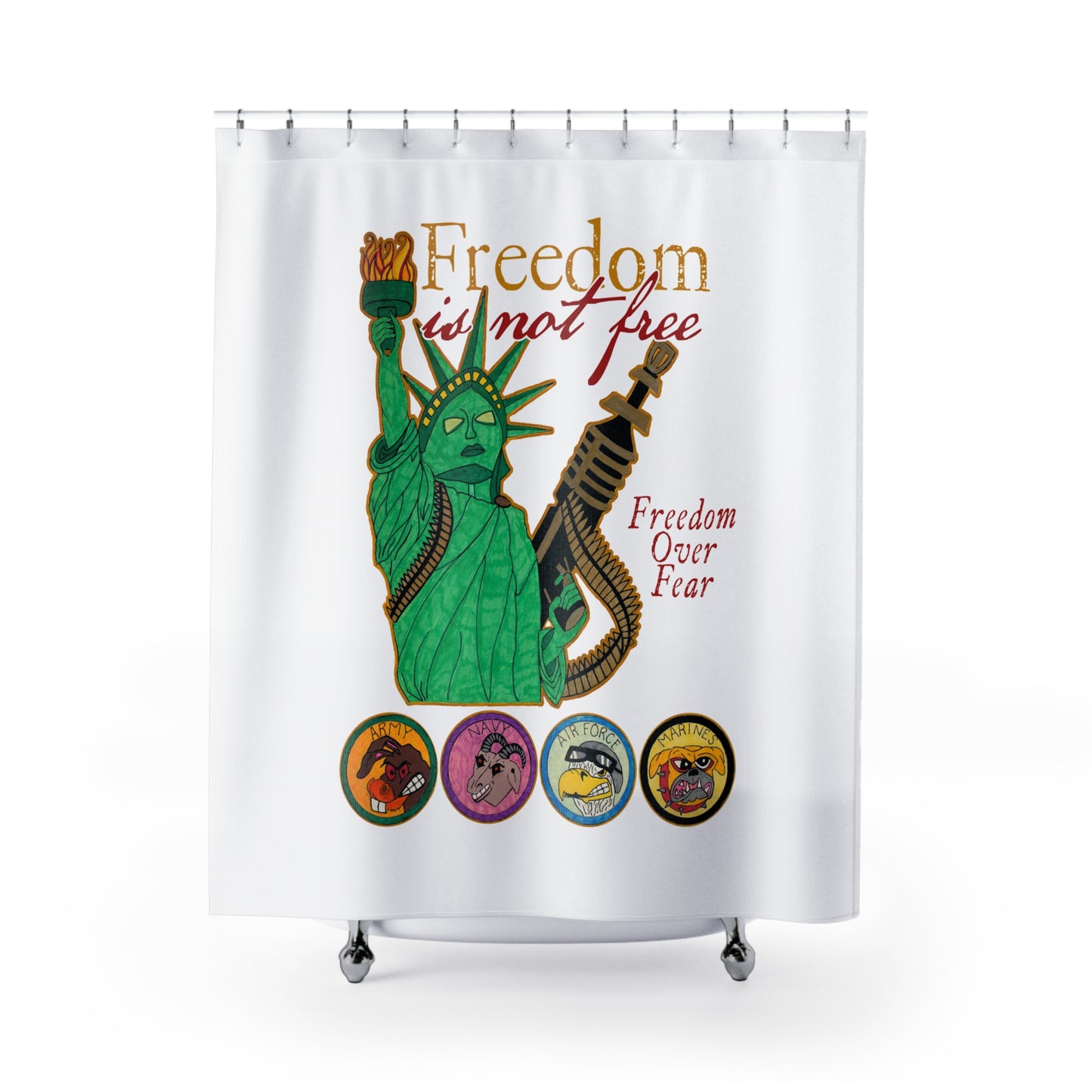 FREEDOM IS NOT FREE: 100% Polyester Patriotic Military Shower Curtain - FREE SHIPPING