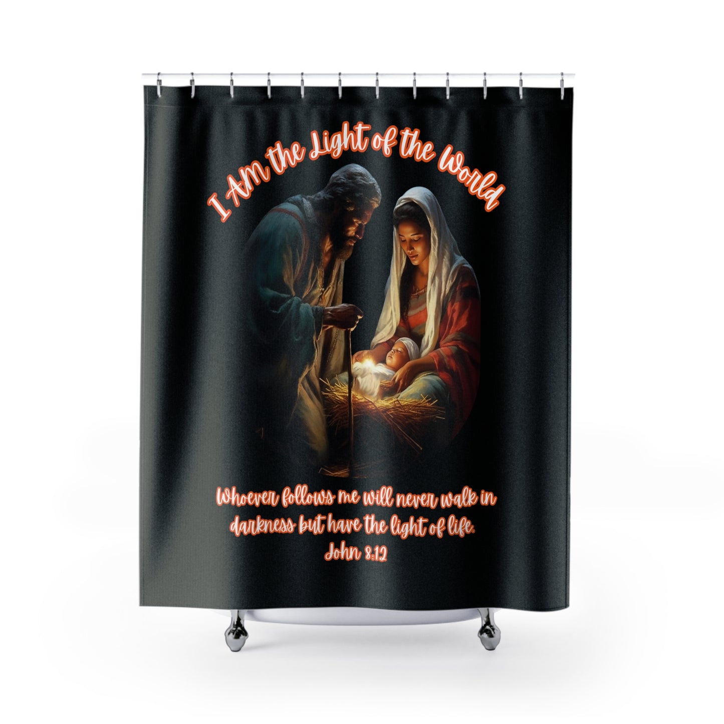LIGHT OF The WORLD: 100% Polyester Christmas Shower Curtain