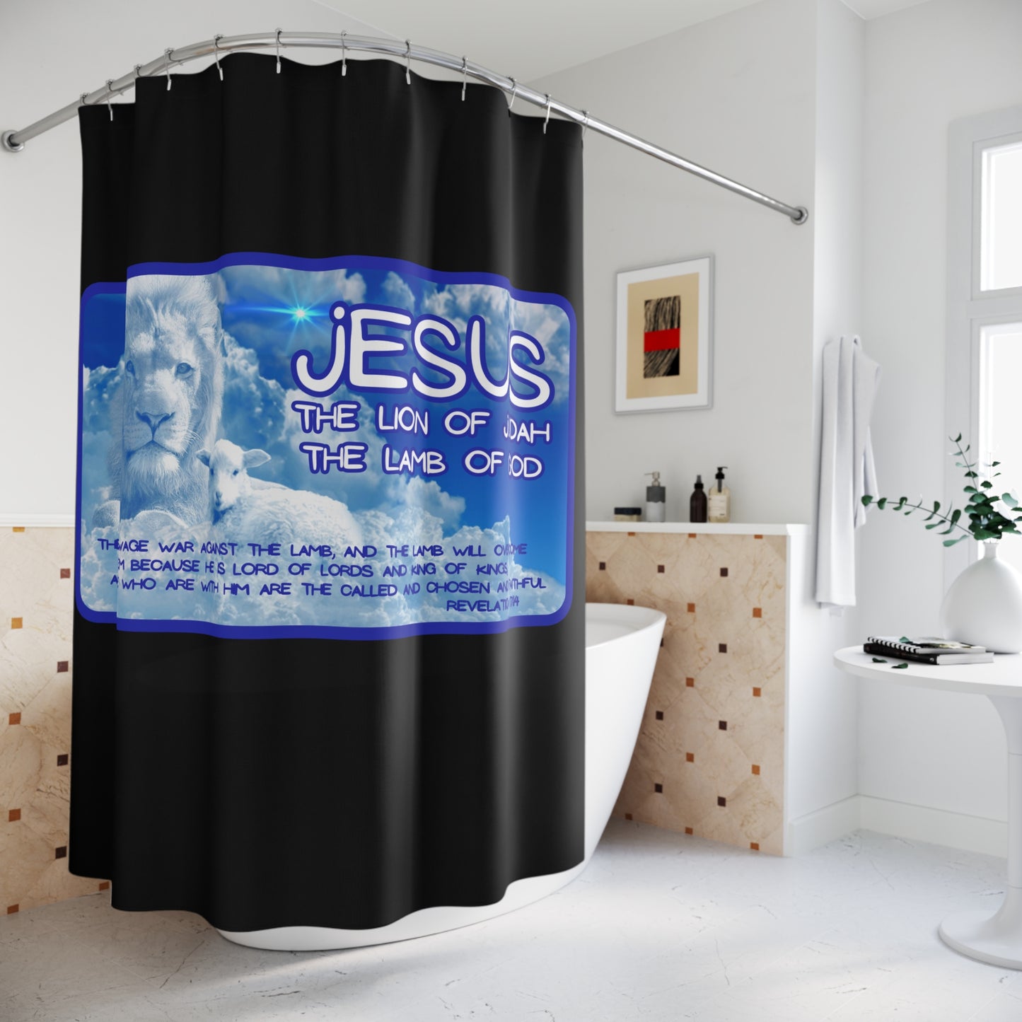 The LION & The LAMB: 100% Polyester Patriotic Christian Shower Curtain - FREE SHIPPING