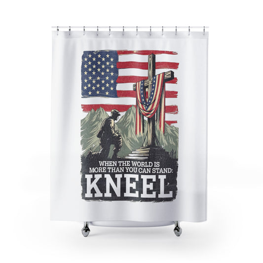 JUST KNEEL: 100% Polyester Patriotic Christian Shower Curtain - FREE SHIPPING