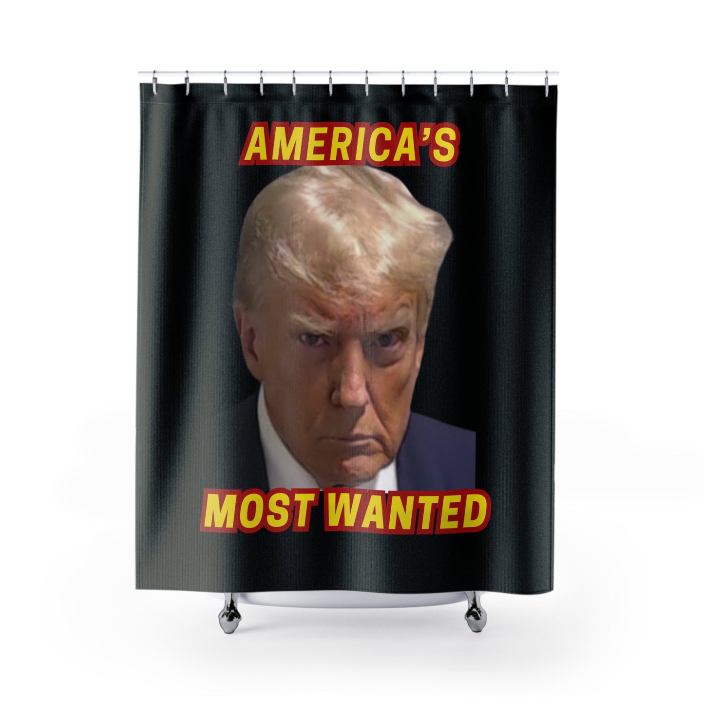 TRUMP MUG SHOT: 100% Polyester Patriotic Trump Shower Curtain - FREE SHIPPING