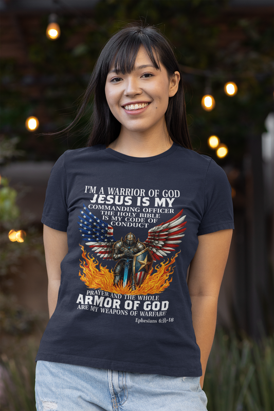 ARMOR OF GOD Fitted Patriotic Christian T-Shirt (S-2XL): Women's Bella+Canvas 6004 - FREE SHIPPING