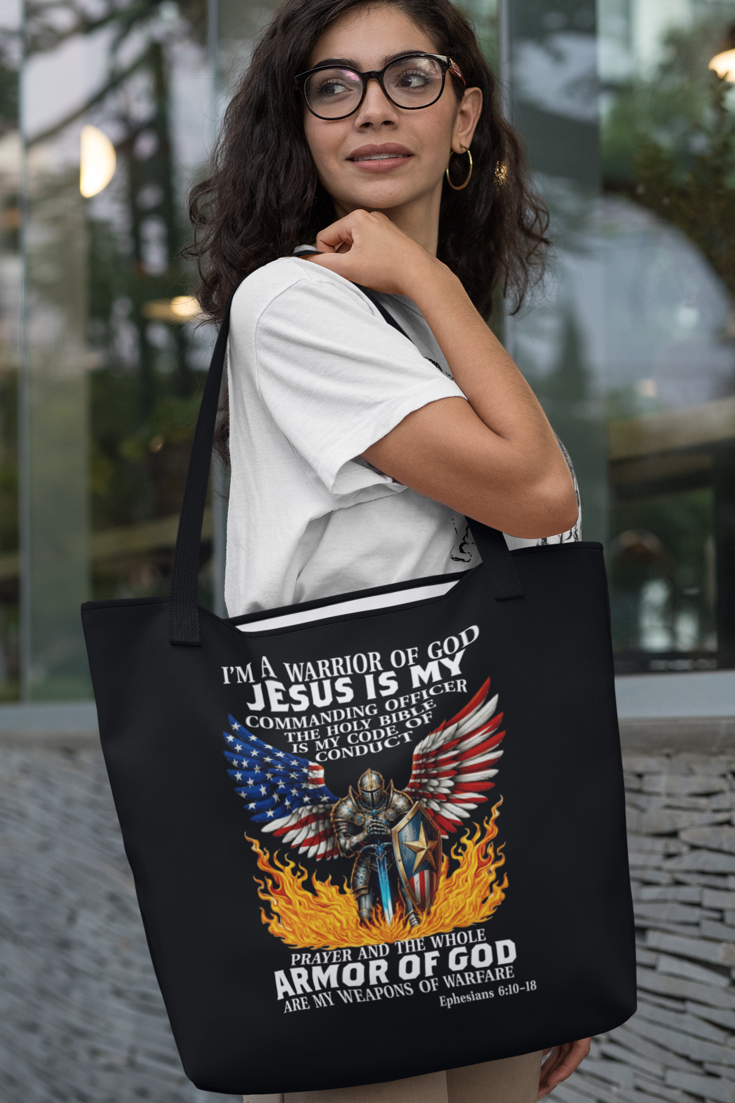 ARMOR OF GOD Patriotic Christian 100% Polyester Tote Bag (3 sizes) - FREE SHIPPING