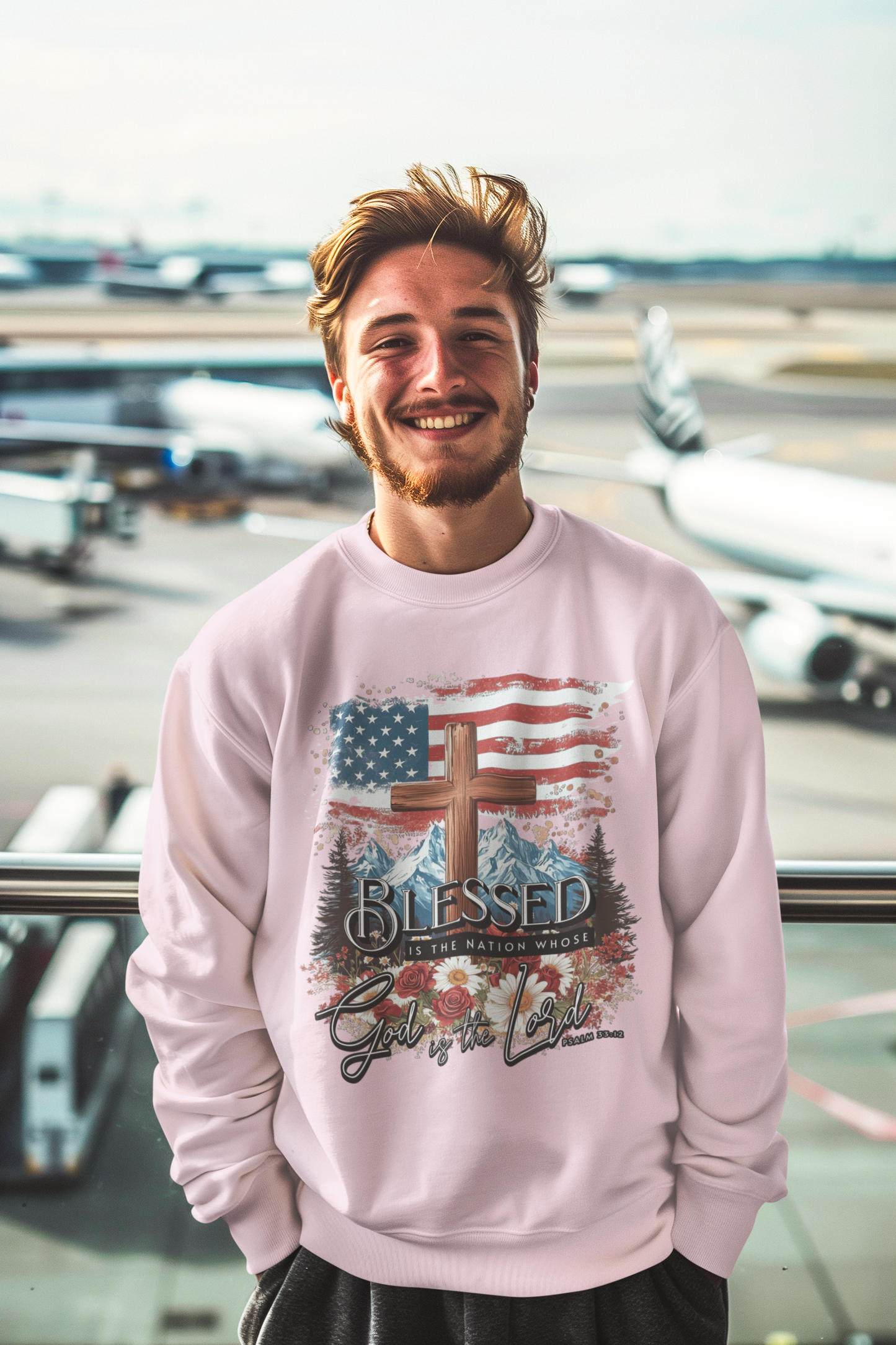 BLESSED IS THE NATION Heavy Weight Patriotic Christian Sweatshirt (S-5XL): Men's Gildan 18000 - FREE SHIPPING