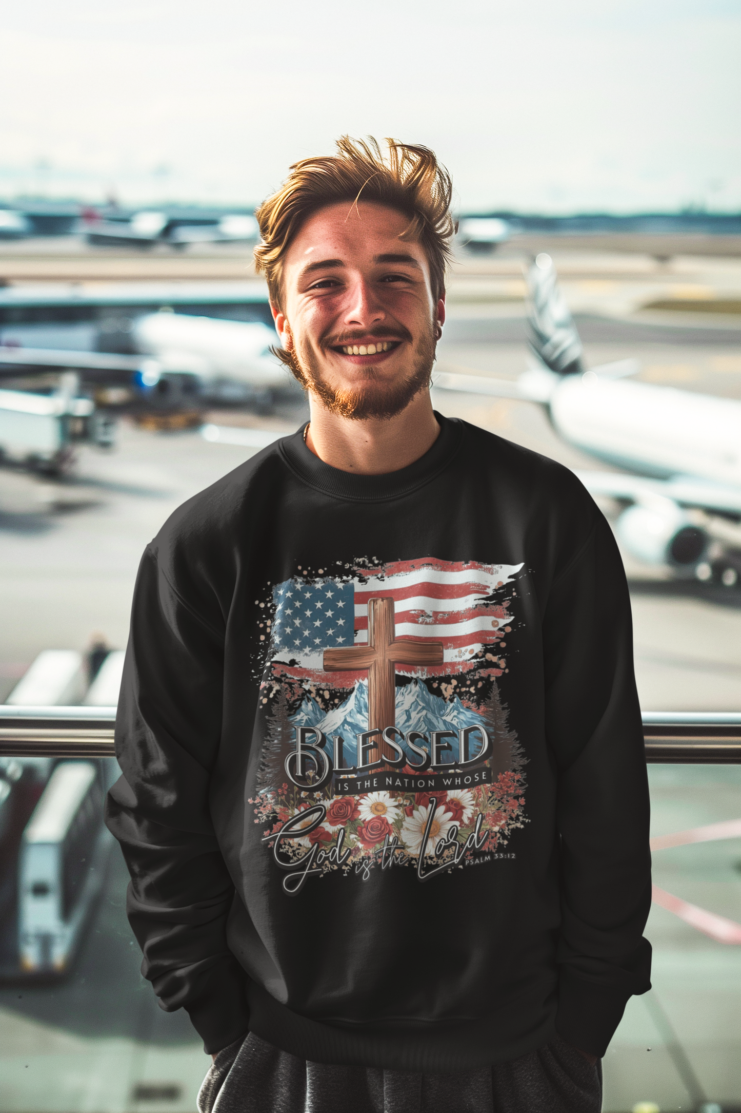 BLESSED IS THE NATION Heavy Weight Patriotic Christian Sweatshirt (S-5XL): Men's Gildan 18000 - FREE SHIPPING
