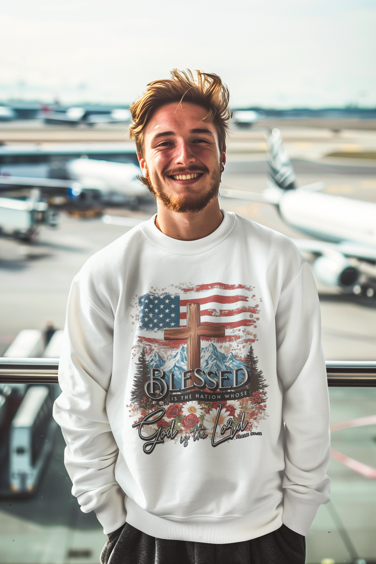 BLESSED IS THE NATION Heavy Weight Patriotic Christian Sweatshirt (S-5XL): Men's Gildan 18000 - FREE SHIPPING