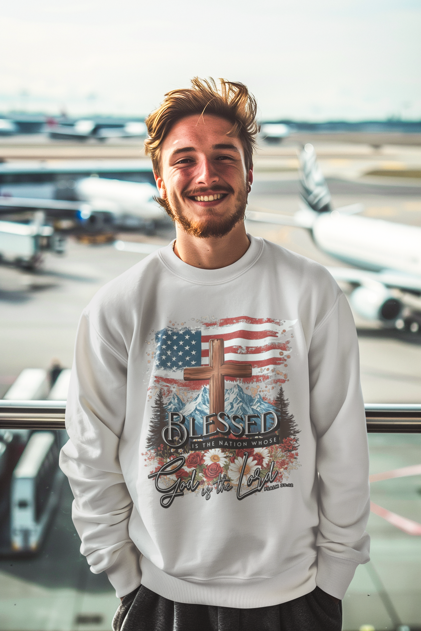 BLESSED IS THE NATION Heavy Weight Patriotic Christian Sweatshirt (S-5XL): Men's Gildan 18000 - FREE SHIPPING