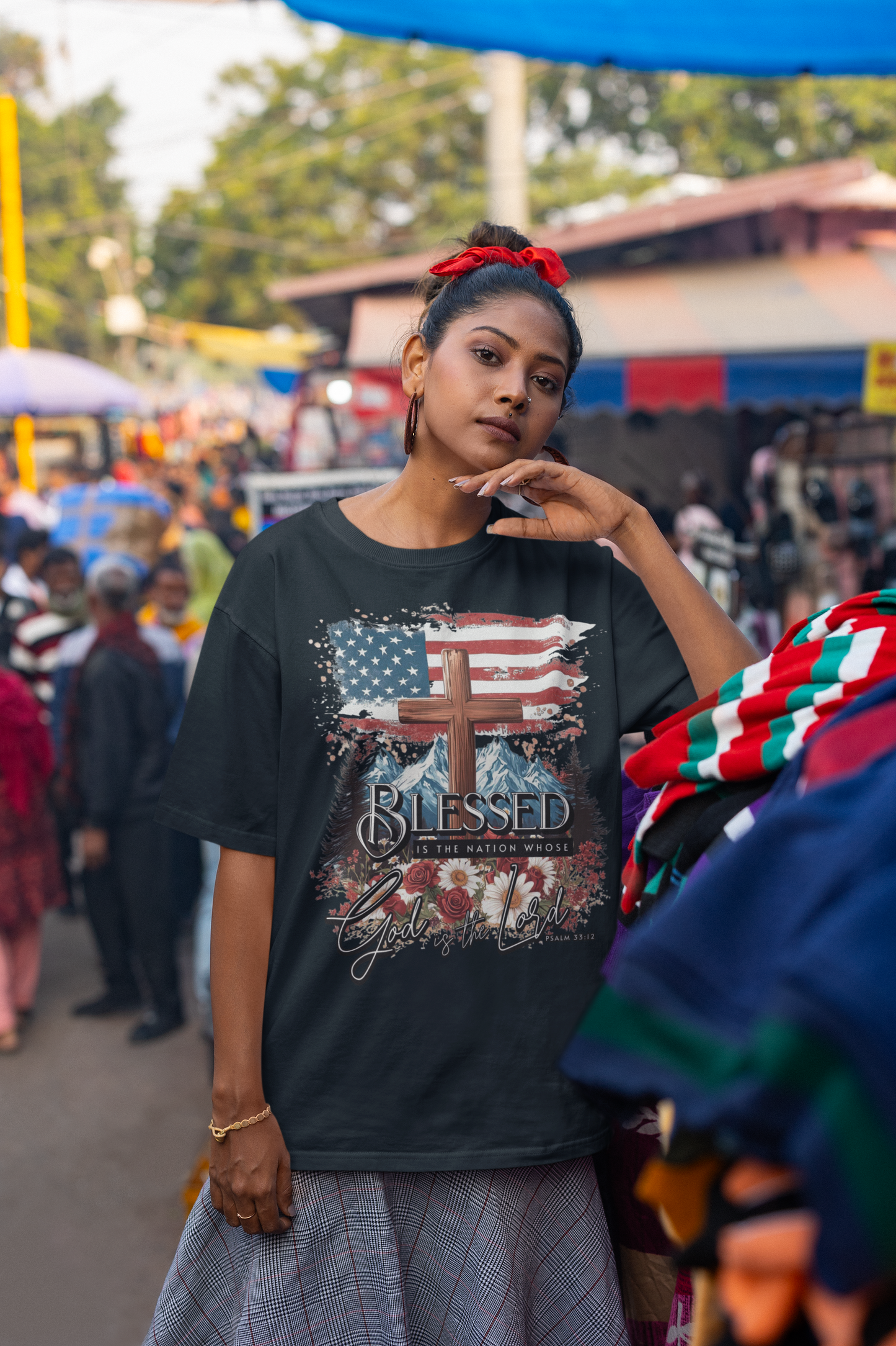 . BLESSED IS THE NATION Plus Size Heavy Weight Christian T-Shirt (S-5XL): Women's Hanes Beefy-T® - FREE SHIPPING