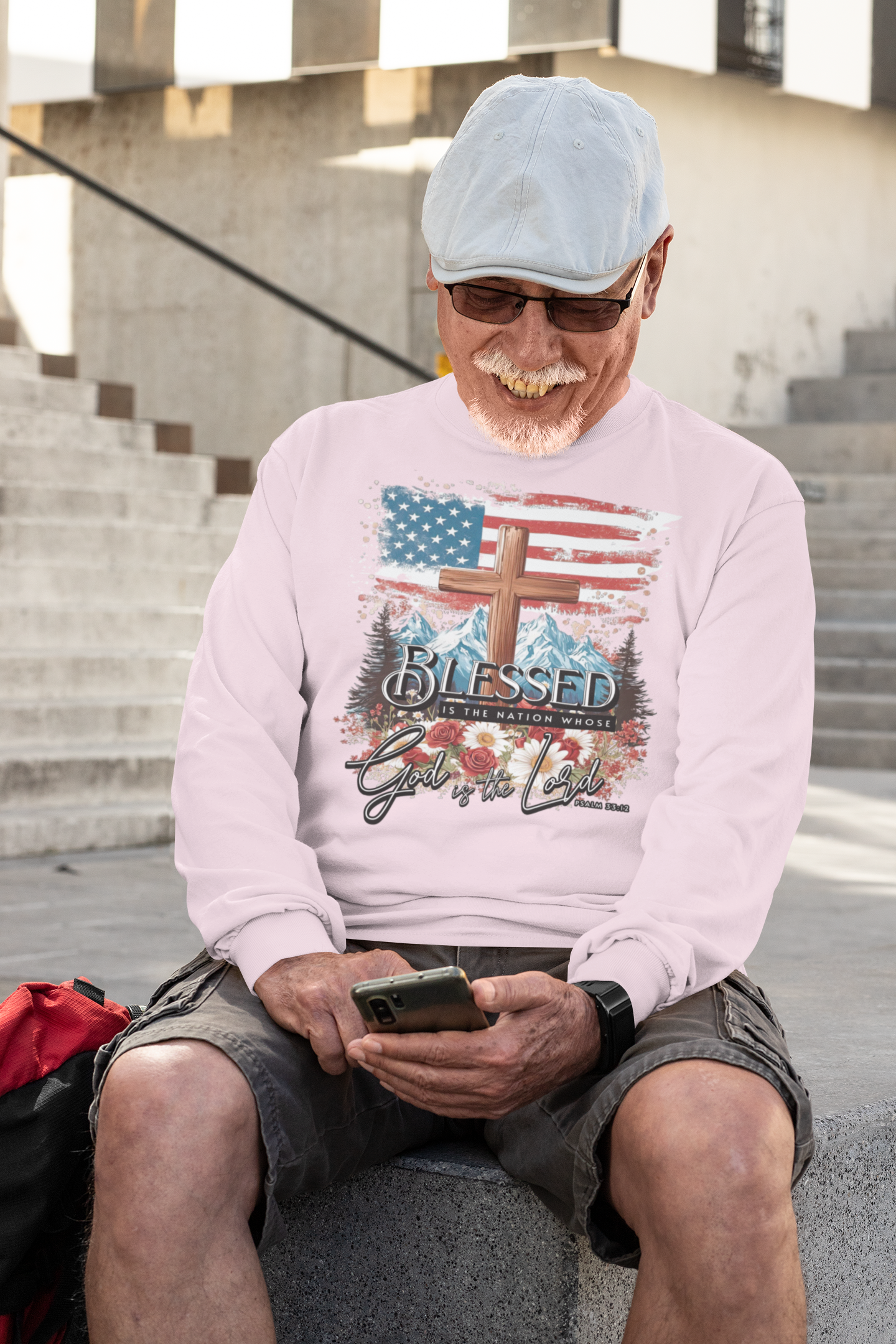 . BLESSED IS THE NATION Heavy Weight Patriotic Christian Long Sleeve T-Shirt (S-2XL): Men's Gildan 2400 - FREE SHIPPING