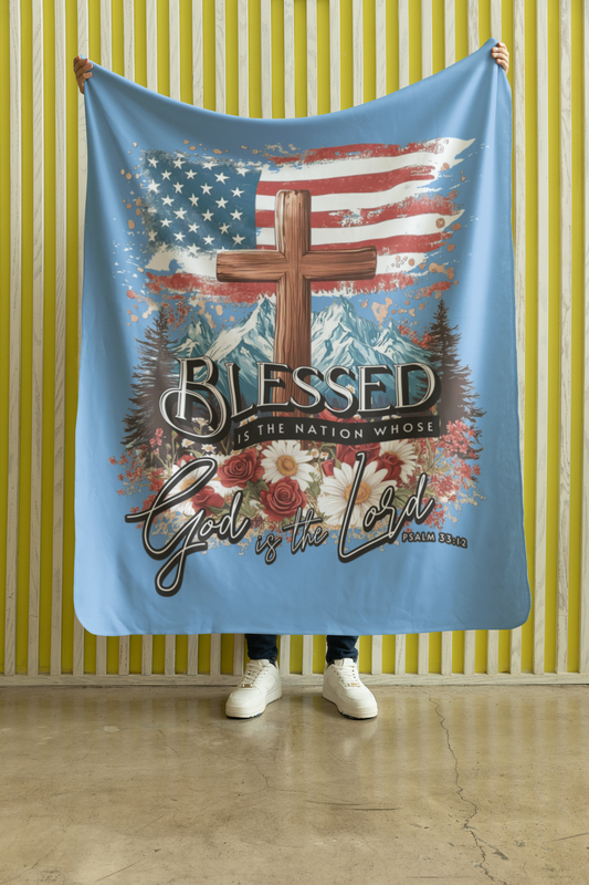 BLESSED IS THE NATION Light Weight Velveteen Plush Blanket (3 sizes available) - FREE SHIPPING