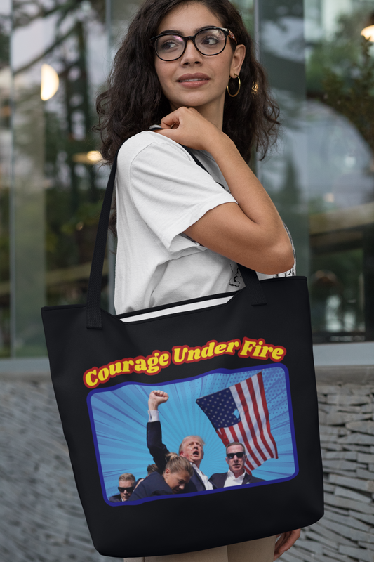 COURAGE UNDER FIRE Trump Patriotic 100% Polyester Tote Bag (3 sizes) - FREE SHIPPING