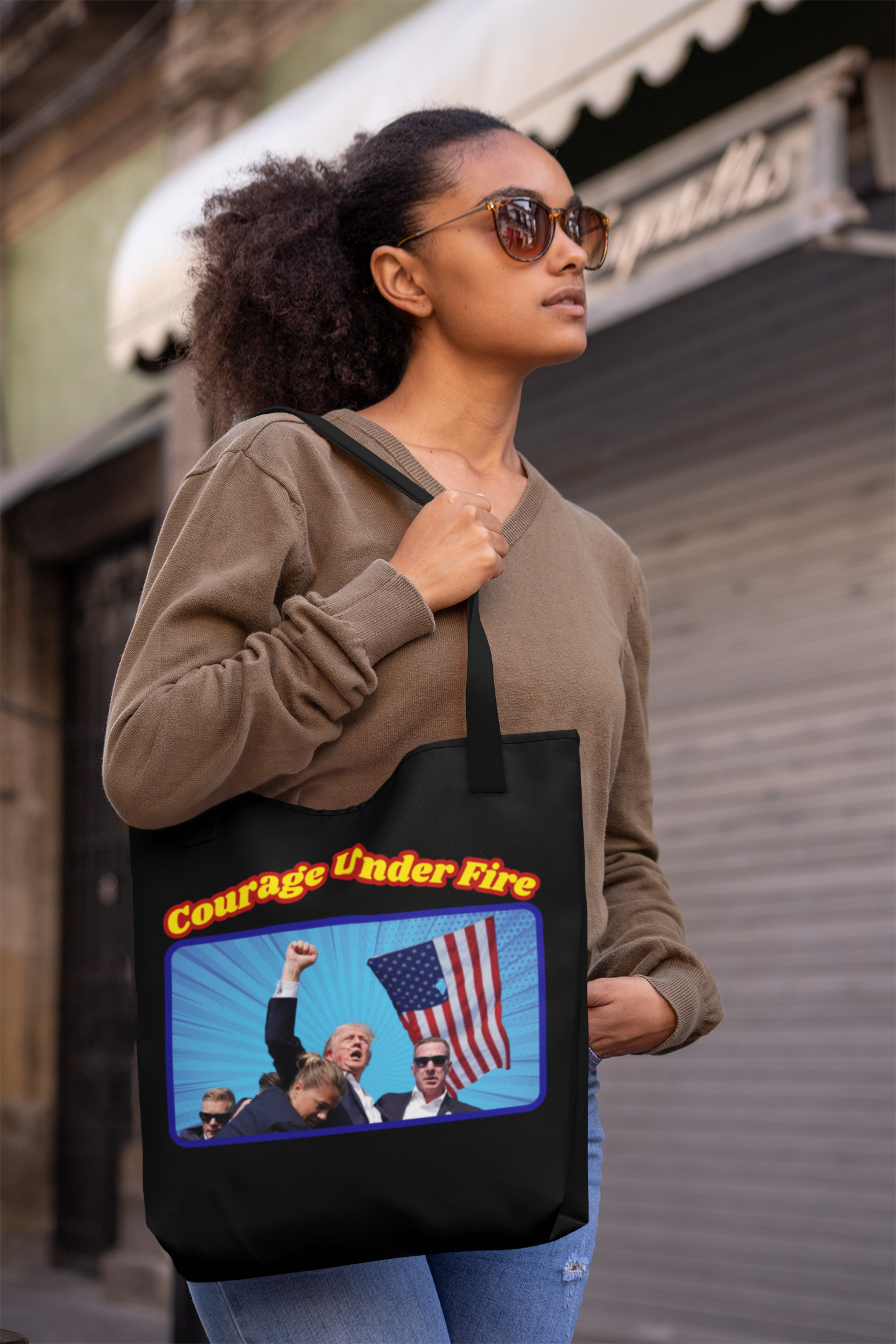 COURAGE UNDER FIRE Trump Patriotic 100% Polyester Tote Bag (3 sizes) - FREE SHIPPING